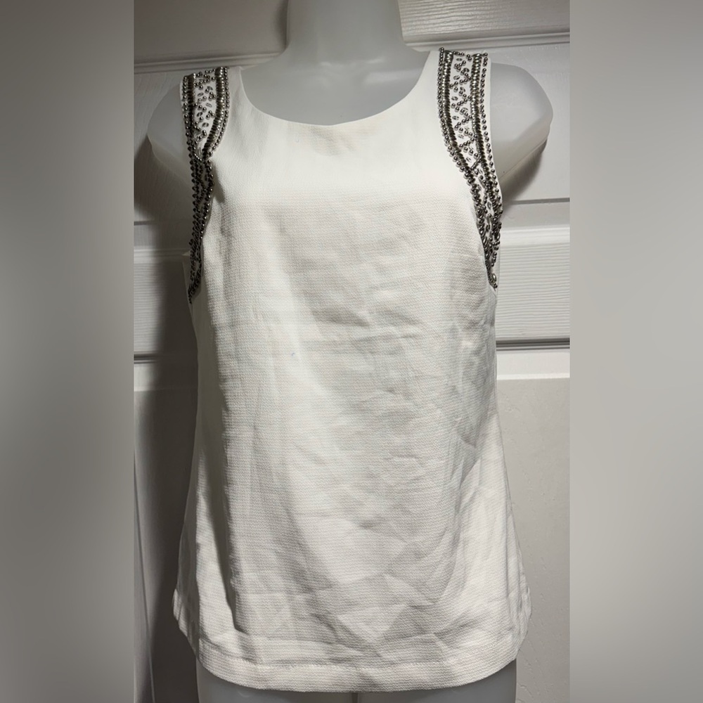 White Beaded Sleeveless Top (Size S)